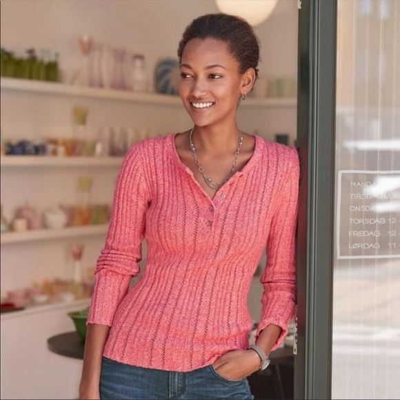 Sundance Tops - Sundance Echo Beauty Ribbed Knit Henley Top Coral